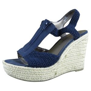 Moda Spana Women's 7.5 Navy Crochet Wedge Sandals Espadrille Zip Comfort